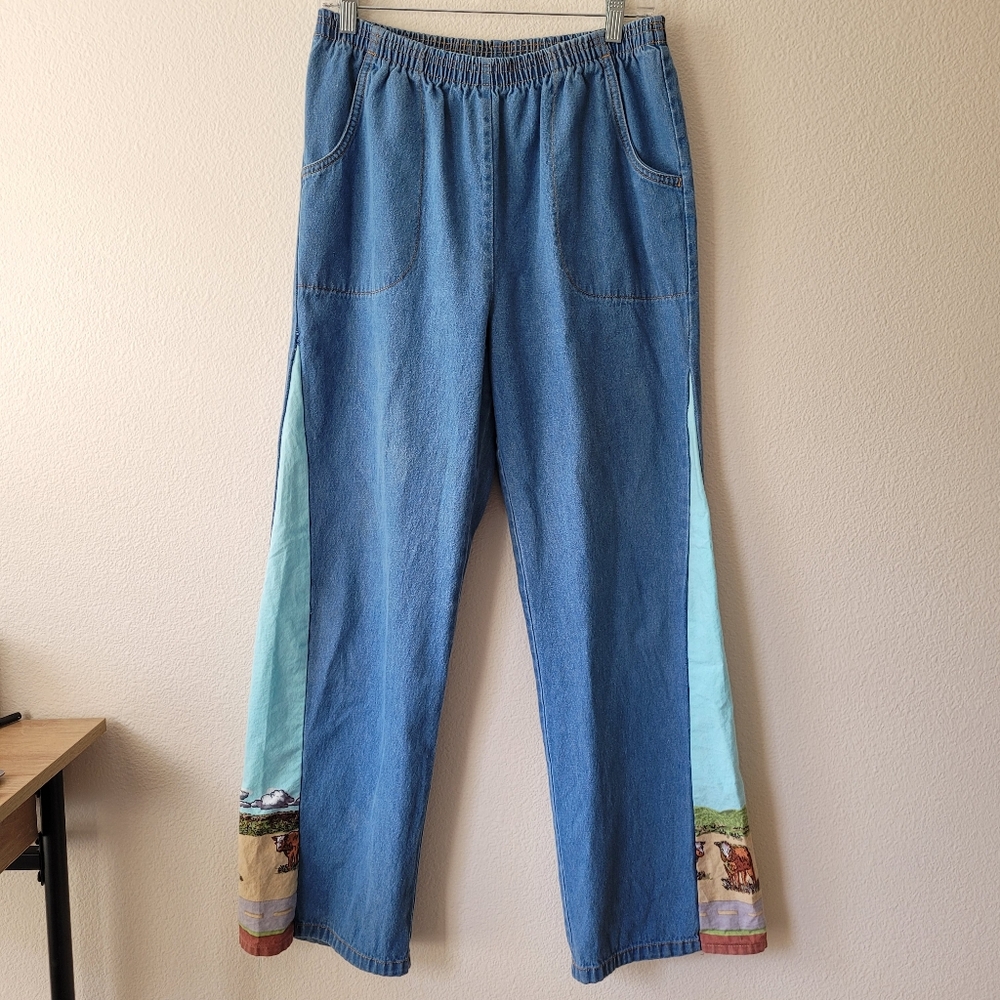Blair Jeans High Waisted Cow Print Western Style Mom Jeans Elastic Waist